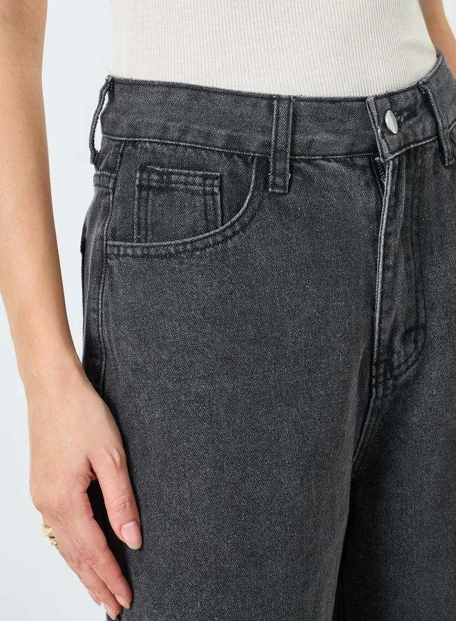 Styli Women Charcoal High Rise Wide Leg Jeans